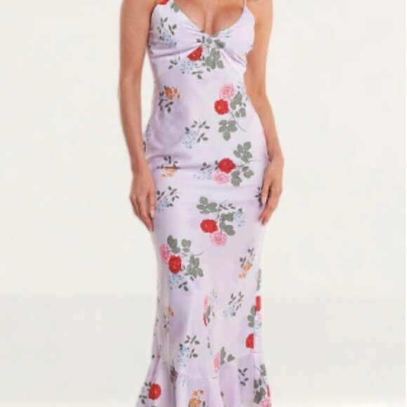Keepsake The Label PRETTY ONE GOWN Lilac Floral Size SMALL Floral Trumpet Hem - Picture 1 of 10